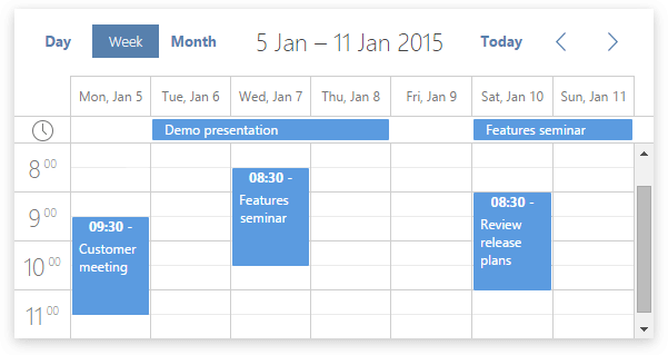 Day, week, month and year views